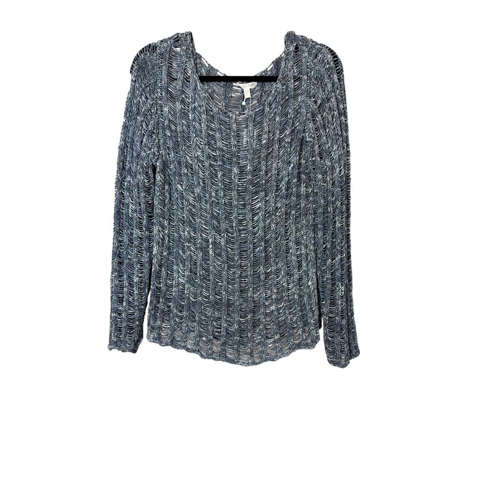 NWT Eileen Fisher Blue Loose Weave Airy Long Sleeve Scoop Neck Sweater Size XL